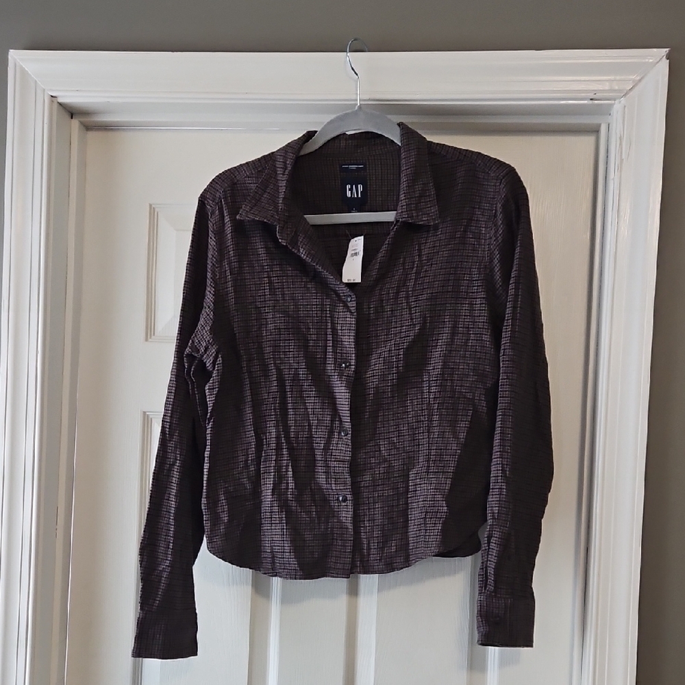 GAP Women's Dark Plaid Button-Down Shirt